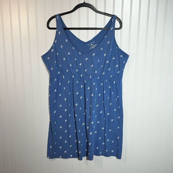 Bamboo Traders Tank Dress Women’s XXLarge Blue Sail Boat Print Elastic Waist - Picture 1 of 7